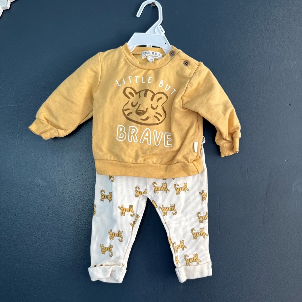 Yellow and White Casual Matching Lion Baby Set